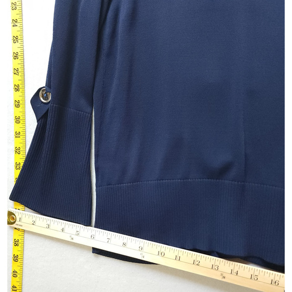 Anne Klein Cardigan Medium Navy Button Up Half Sleeve Sweater Career Office - Picture 8 of 9